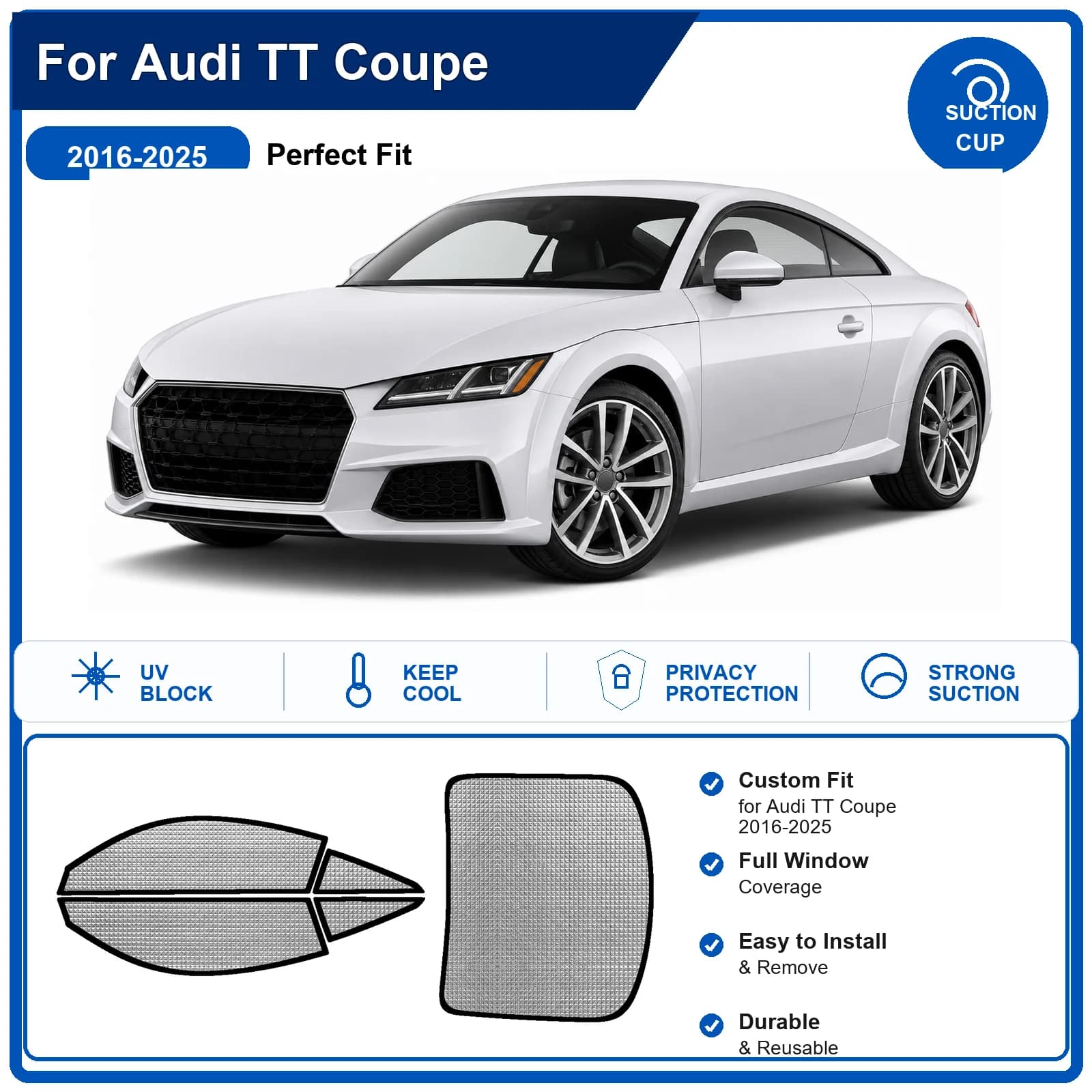 For Audi TT Coupe 2016-2025 Custom Full Set Windshield Sun Shade Aluminum Foil Heat Insulation Anti UV Foldable
