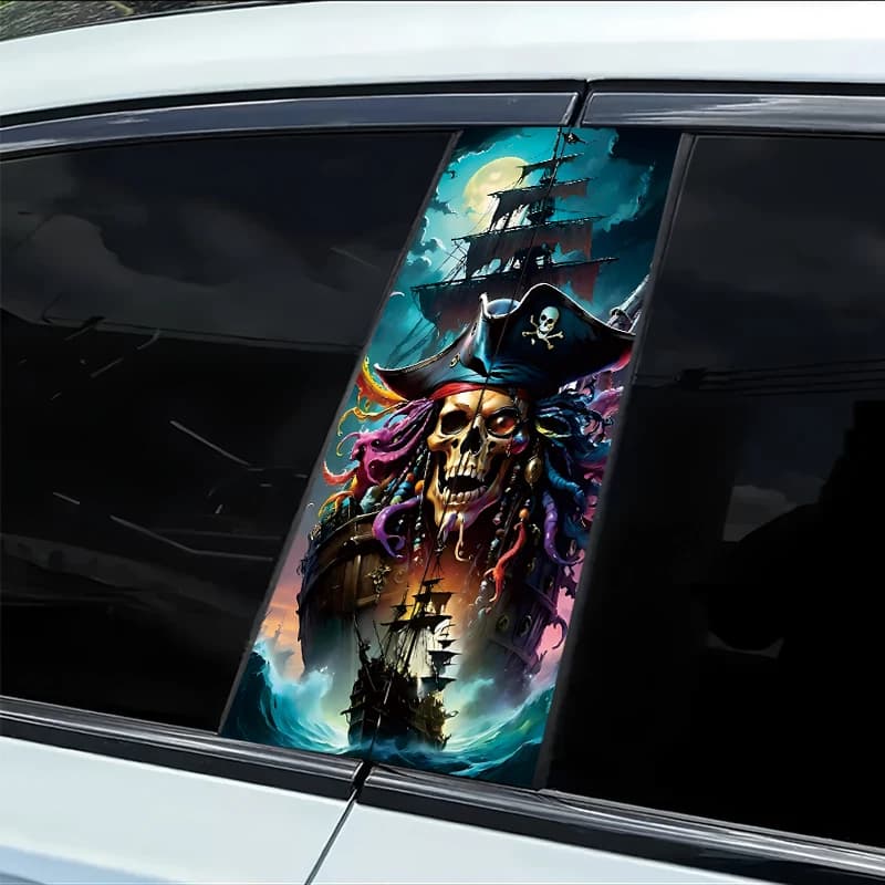 2 pieces of protective film for car B mount, with pirate hat-shaped adhesive, in smooth material, with scratch-resistant performance