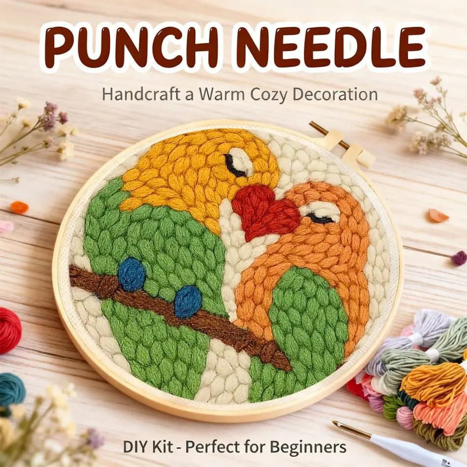 CHENISTORY Bird Punch Needle Threaderyarns Rug Punch Diy Making Kits Animal Punch Needle Tool Unique Gift Art Kits