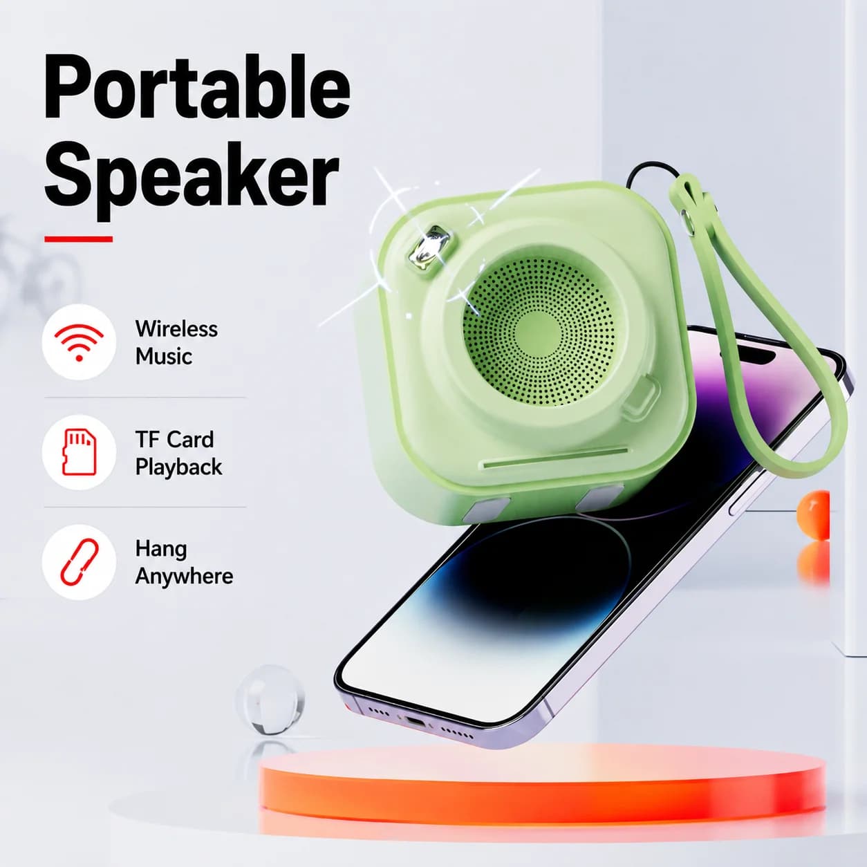 Mini Portable Bluetooth Speaker Wireless outdoor subwoofer with TF Card Built-in Light Lanyard for Camping Hiking Cycling Desk