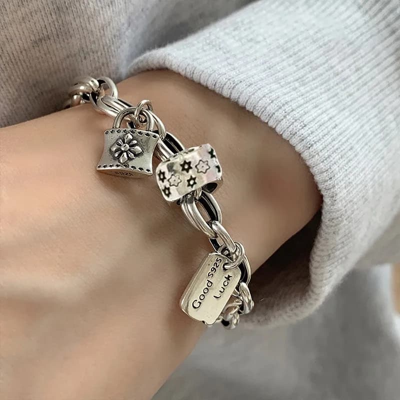 Bracciale ANENJERY vintage con ciondolo a forma di stella e catena spessa per donna, design hip-hop, gioielli da festa per coppie, pulseras mujer