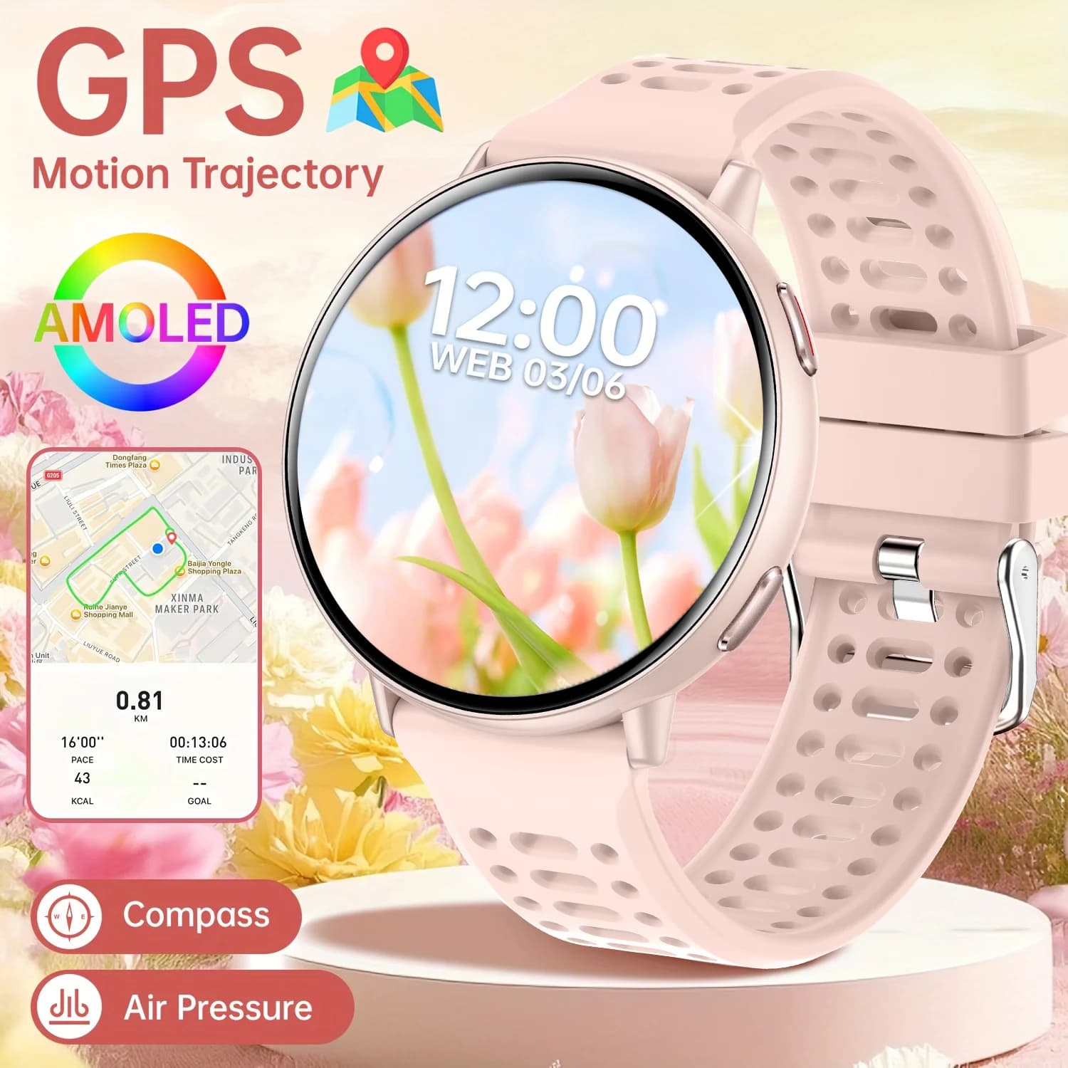 Nuovo smartwatch GPS caldo 1.43 Bussola AMOLED, impermeabile IP68, chiamata Bluetooth, orologio multi-sport, regalo per uomini e donne Per Android