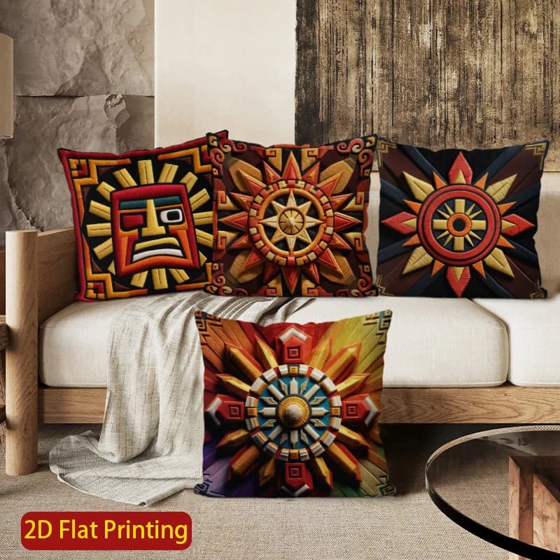 2D Aztec Sun geometric cushion cover, suitable for sofa, bedroom, car.