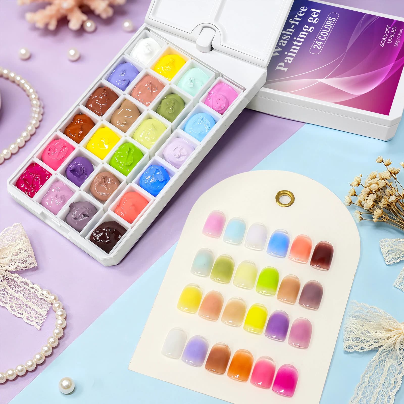 LIMEGIRL 24 Color Wash-Free Painting Gel Palette Nail Art Design Gradient Painting Gel for Nail DIY French Manicure Design Gel