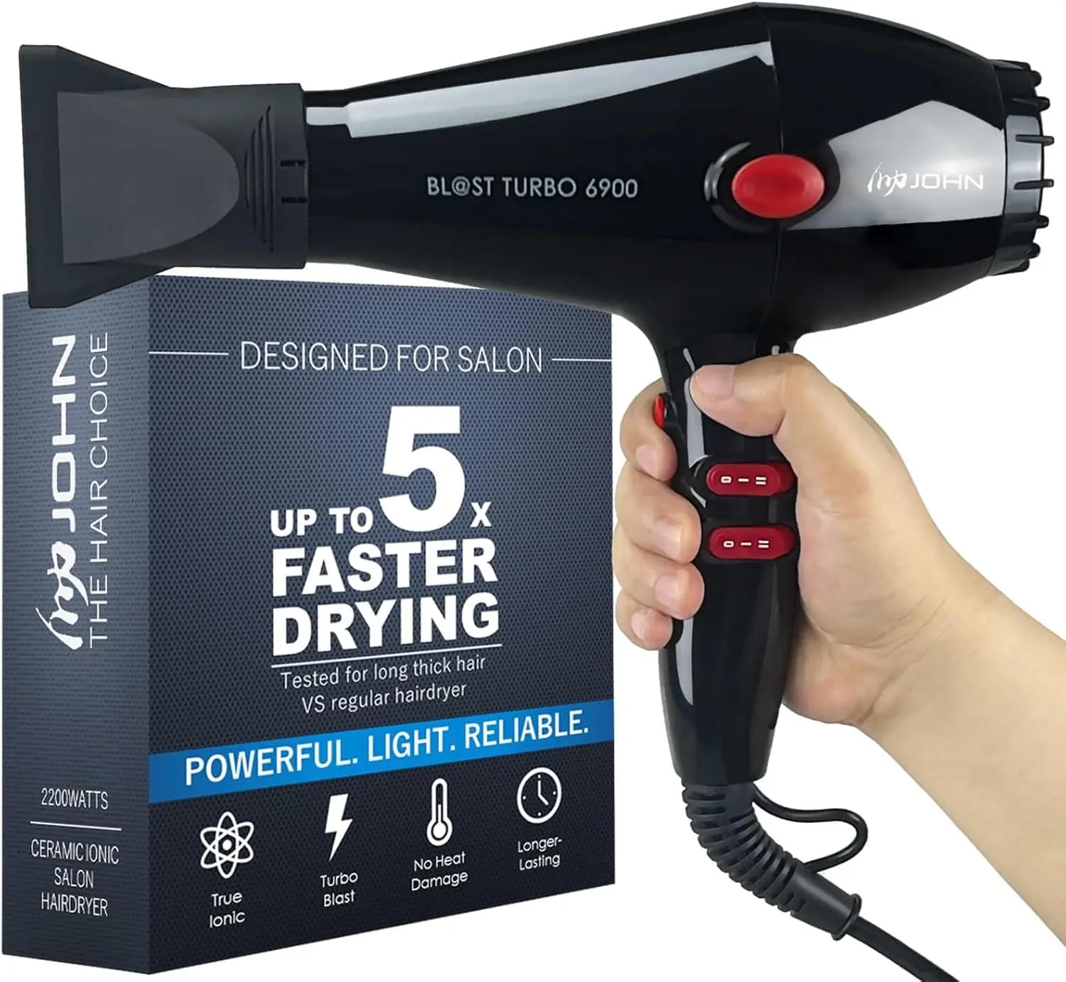 Professional Hair Blow Dryer 2200W Fast Drying Ionic Turbo 6900 Black