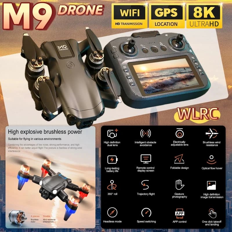 M9 Professional RC drone with HD screen 5G GPS Double camera HD Foldable Quadcopter Motor brushless drone Toy