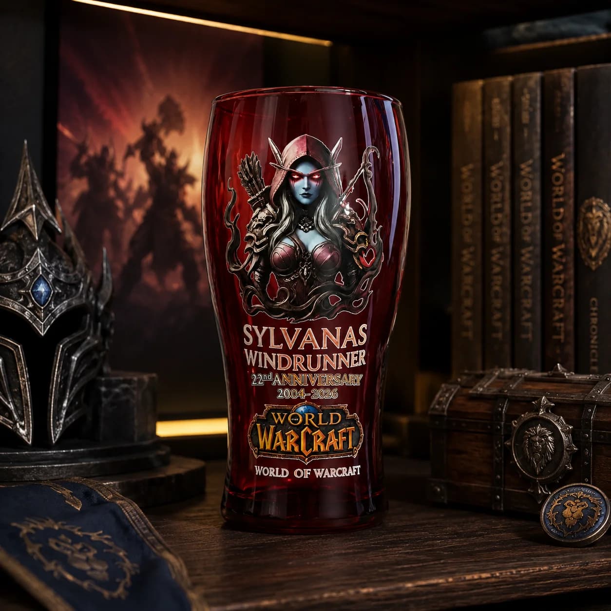 Bicchiere in Vetro Sylvanas Windrunner World of Warcraft 22° Anniversario, Tazza da Birra della Regina Banshee per Collezionisti e Decorazione Bar