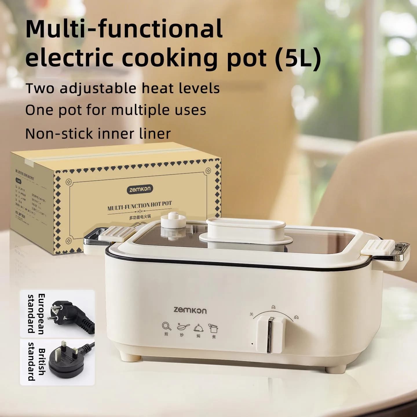 Pentola da cucina multifunzionale da 5 litri Pentola calda elettrica per uso domestico Pentola per barbecue antiaderente Macchina per friggere e cuocere