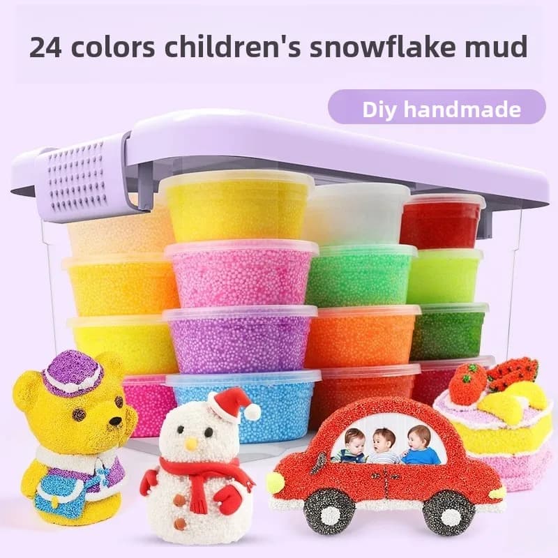 Argilla Ultra-Leggera a Forma di Fiocco di Neve, Pasta da Modellare per Bambini in 24 Colori, Argilla Flessibile Creativa per Bambini