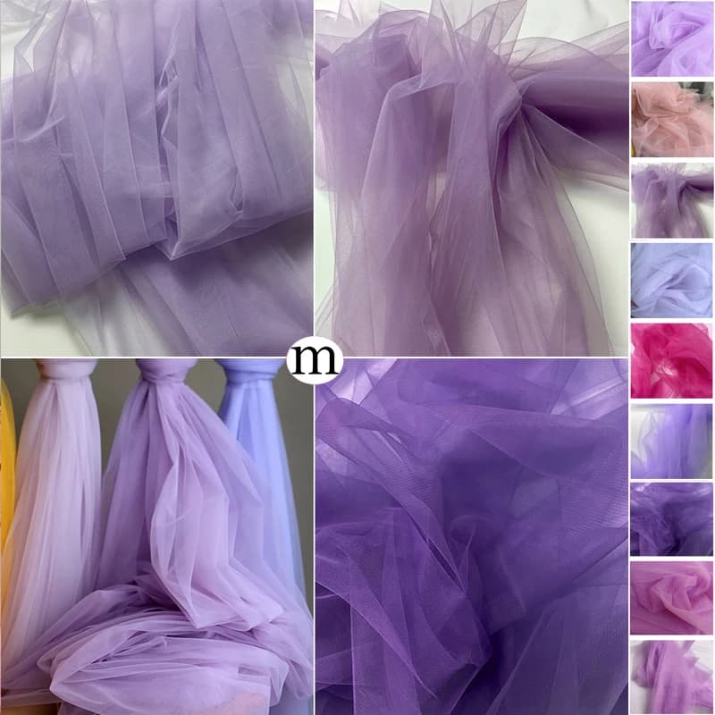 Tessuti morbidi in tulle malva lilla viola Tenda per celebrazione del matrimonio Abbigliamento Layout a rete Sedia Schienale Filato Crittografia Materiale netto