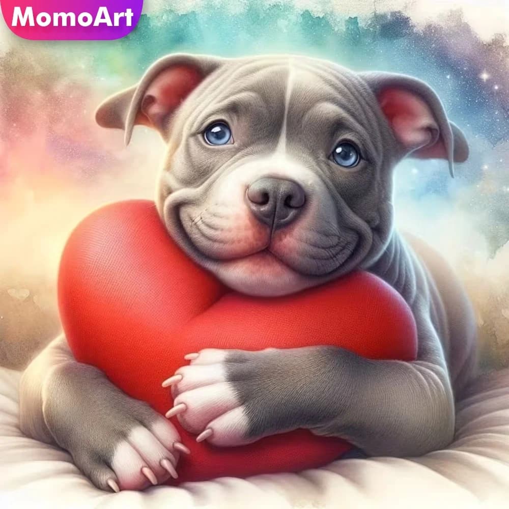 Momoart 5D DIY Mosaico Diamantato Cane Animale Adatto per Principianti Pittura Diamantata Cuore Nuova Collezione Opera d'Arte da Parete per Casa e Camera da Letto