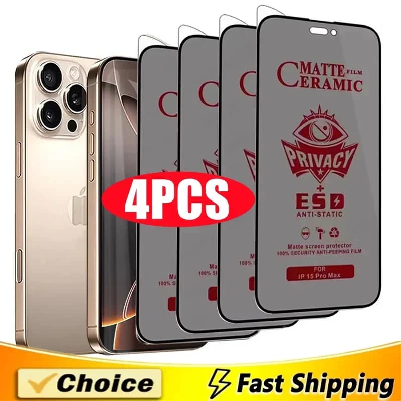 4 pezzi protezione schermo privacy in ceramica opaca per IPhone 16 13 12 11 14 15 Pro Max Plus pellicola anti-spia per IPhone XR XS 12 13 Mini