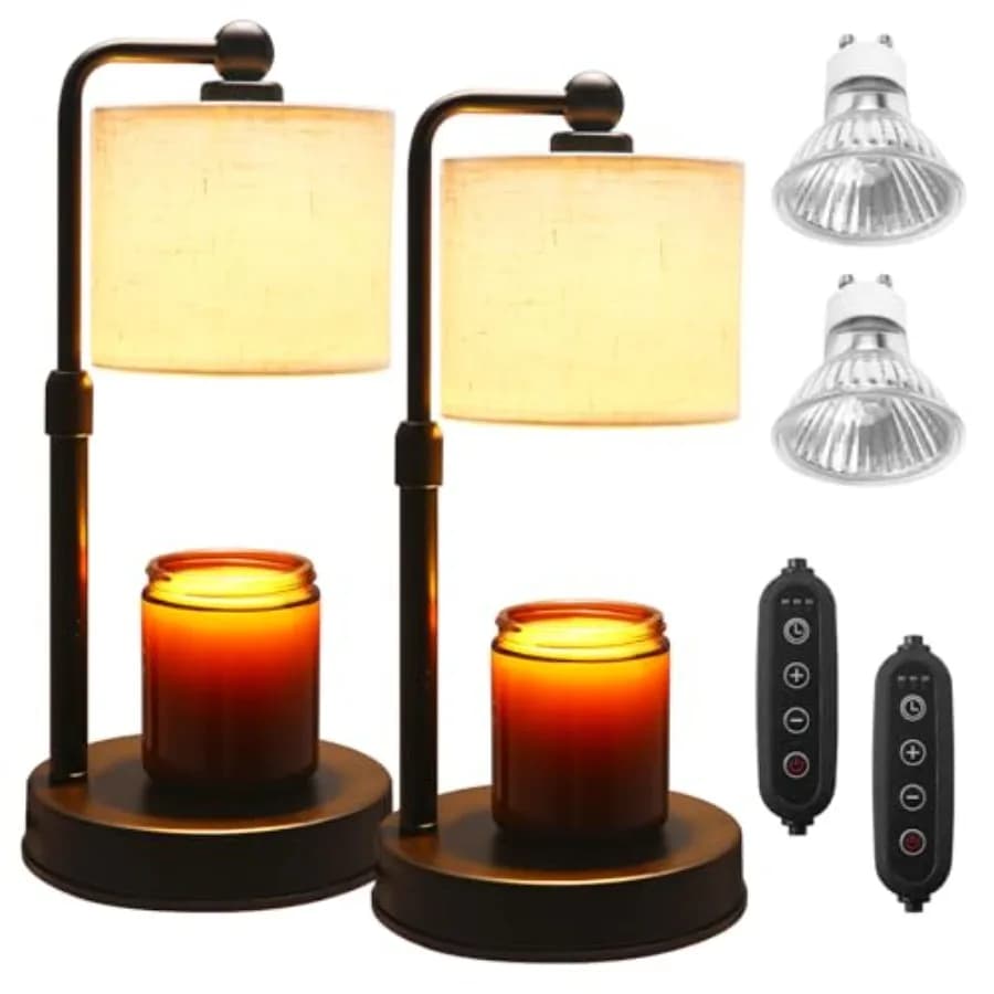 Set di 2 Lampade Scaldacera con Timer - Scaldacera Senza Fiamma Dimmerabile e Regolabile in Altezza per Uso Sicuro con Candele in Barattolo - Hom