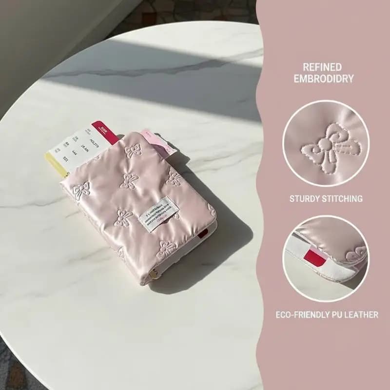 PU Passport Cover with Bowknot Secure Card Holder for Travel Documents