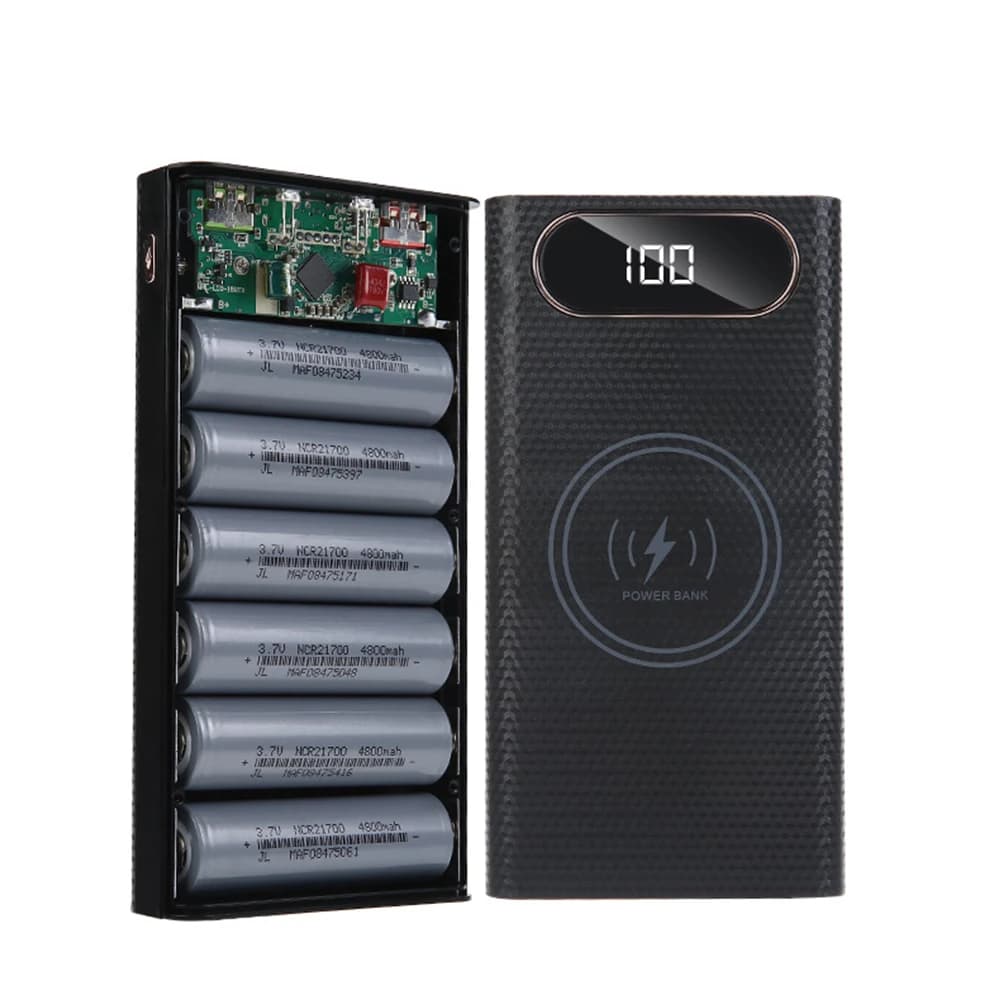 Batteria portatile 5W 10W 22,5W a ricarica rapida QC3.0 PD LCD staccabile 6x21700 per custodia Power Bank per ricarica wireless Shell