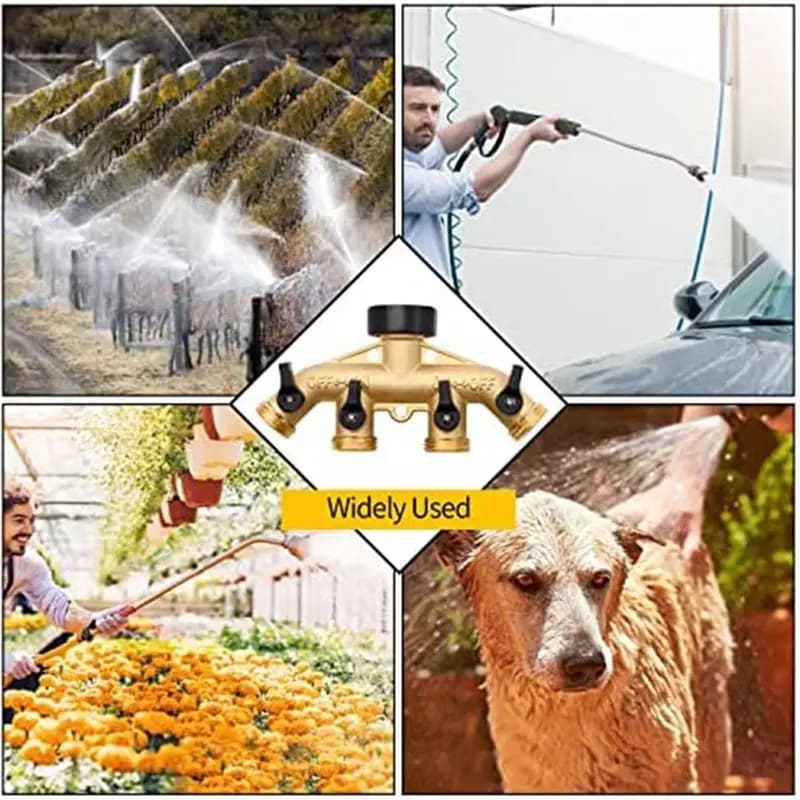 ABNQ 4-way brass garden hose splitter, 3/4 inch brass garden faucet manifold, Garden hose double connector, Solid brass brass - Yellow