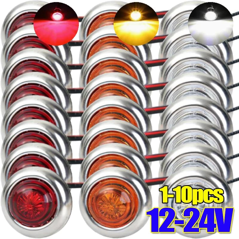 12V 24V LED Side Lights with Chrome Ring, Waterproof, Round Safety Signal Light, Mini Side LED Lights Superficial Mount