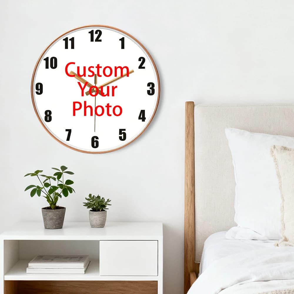 Orologio da parete personalizzato da 8 pollici, movimento al quarzo silenzioso, cornice in ABS, logo, immagine, foto di famiglia, design personalizzato