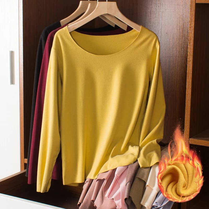 Thickened Long Sleeve round Neck Thermal Underwear Women's Warm Cotton Top Dervo Autumn Winter Base Layer T-Shirt