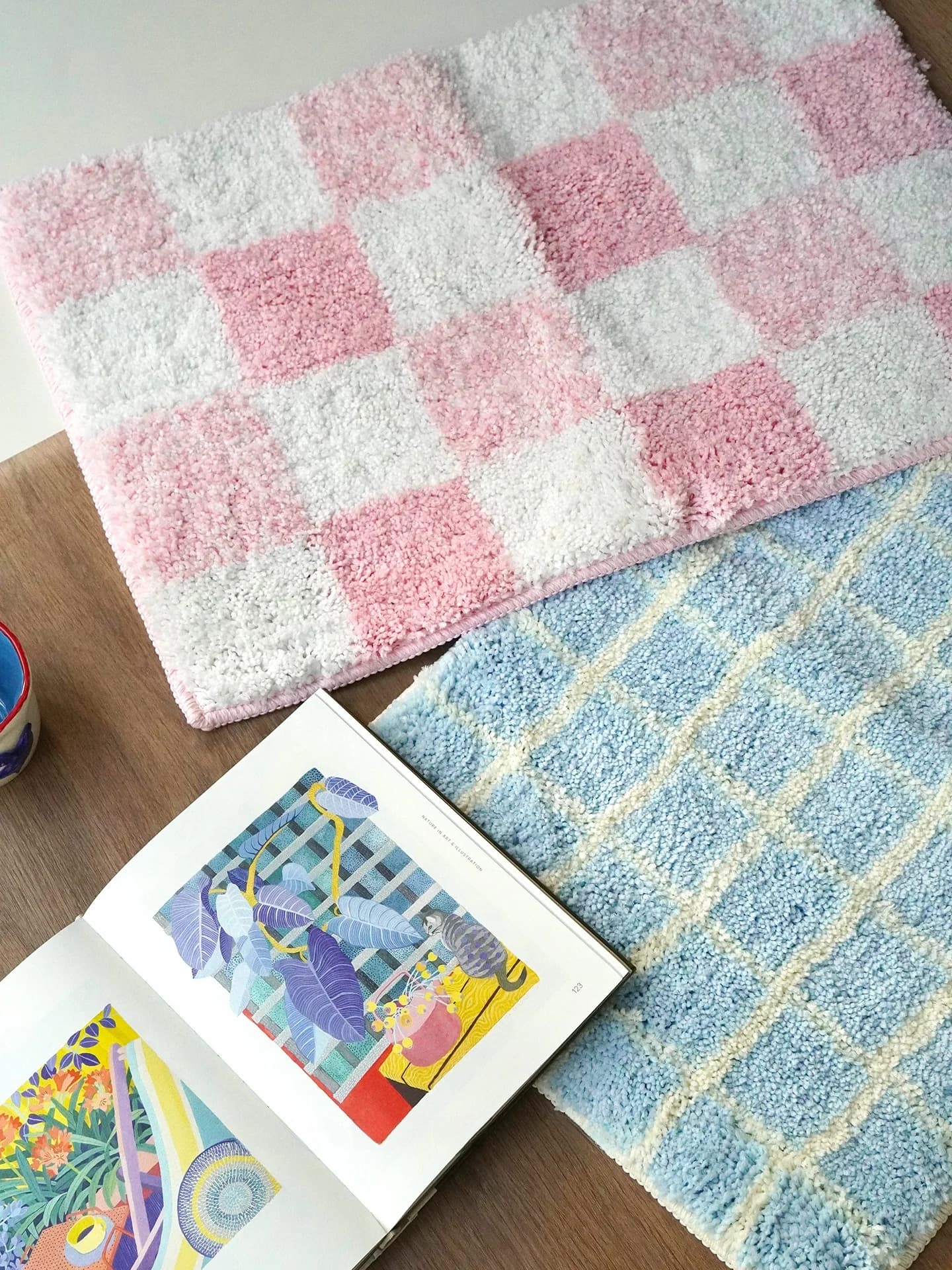 Tappetino Assorbente per Bagno, Design a Quadretti Rosa e Blu, Carino Tappeto da Bagno, Tappetino per Porta, Lavabo, WC, Ingresso, Ideale per Casa e Uso Commerciale