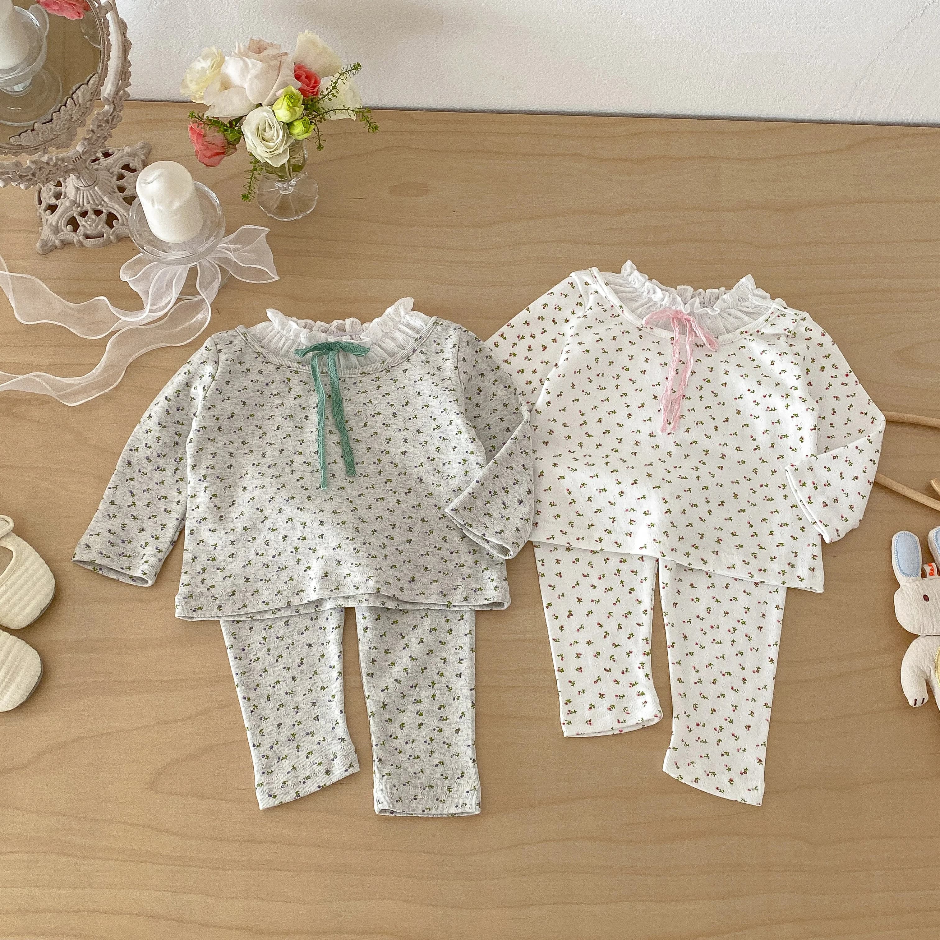 2026 Spring and autumn new collection baby long-sleeve set for girls: floral print underwear and pants, two-piece bodysuit