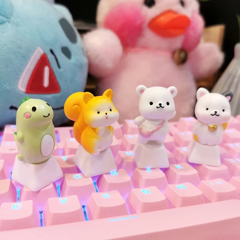 Keycap trasparente 3D con simpatici personaggi dei cartoni animati (piccolo dinosauro, gatto, orsetto) per tastiera meccanica Cherry MX R4, keycap personalizzato