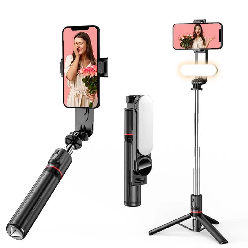 Supporto per selfie stick treppiede live estensibile da 1,1 m Anello LED Supporto per specchio a doppia luce Supporto per telefono 4 in 1 per iPhone 16 8 11 Android