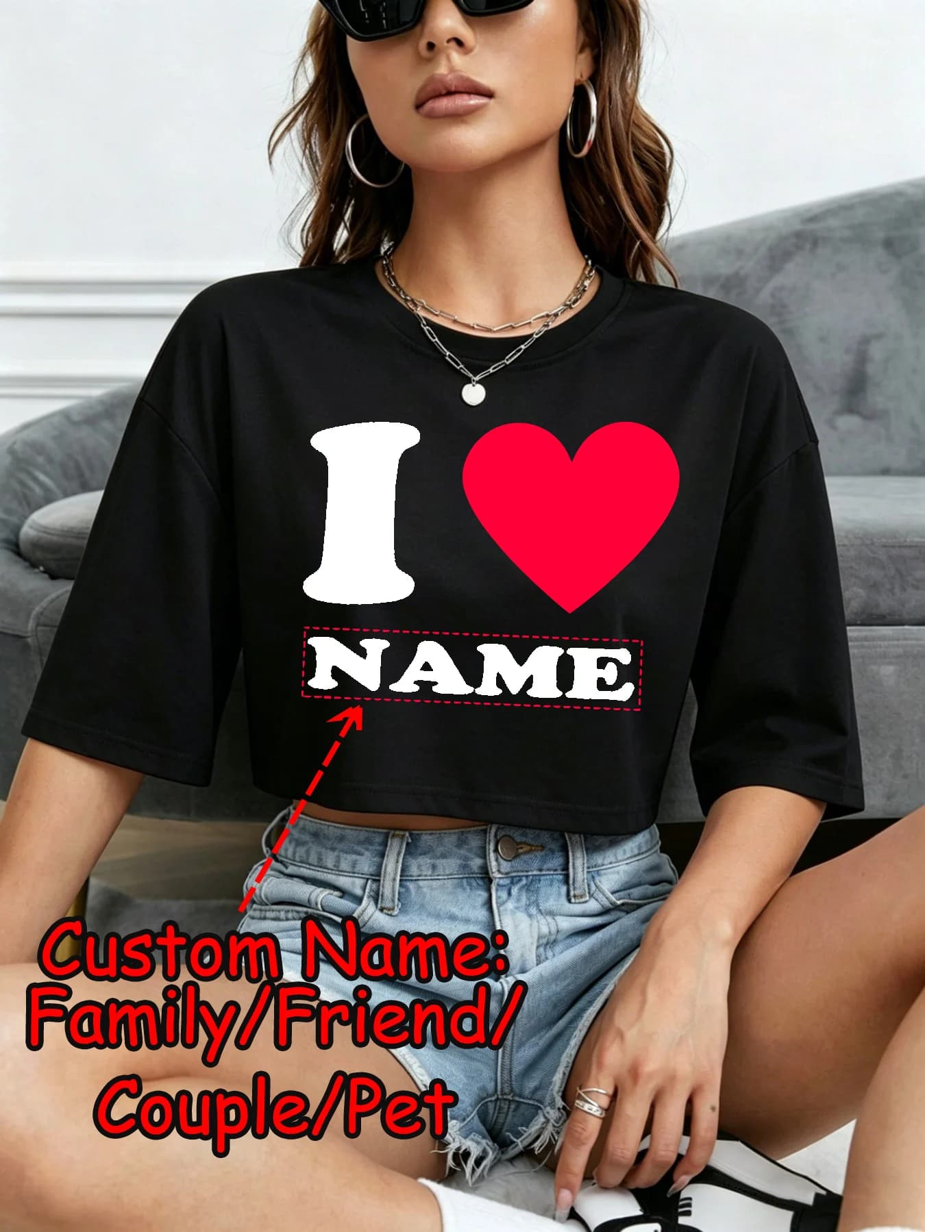 T-Shirt Crop Personalizzabile con Nome per Coppie, Stile Y2K, Traspirante, Streetwear, in Cotone, Moda Femminile