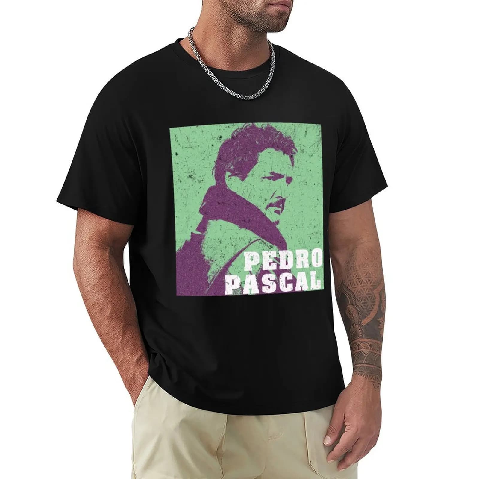 T-shirt con poster di Pedro Pascal, T-shirt resistente per abbigliamento da lavoro