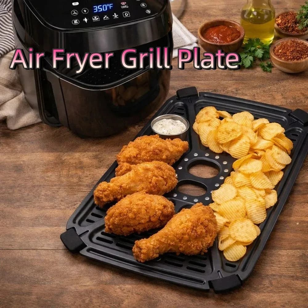 Tappetino per Friggitrice ad Aria Antiaderente, Piastra per Griglia, Separatore d'Olio, Vassoio Quadrato per Friggitrice ad Aria, Lavabile in Lavastoviglie, Facile da Pulire