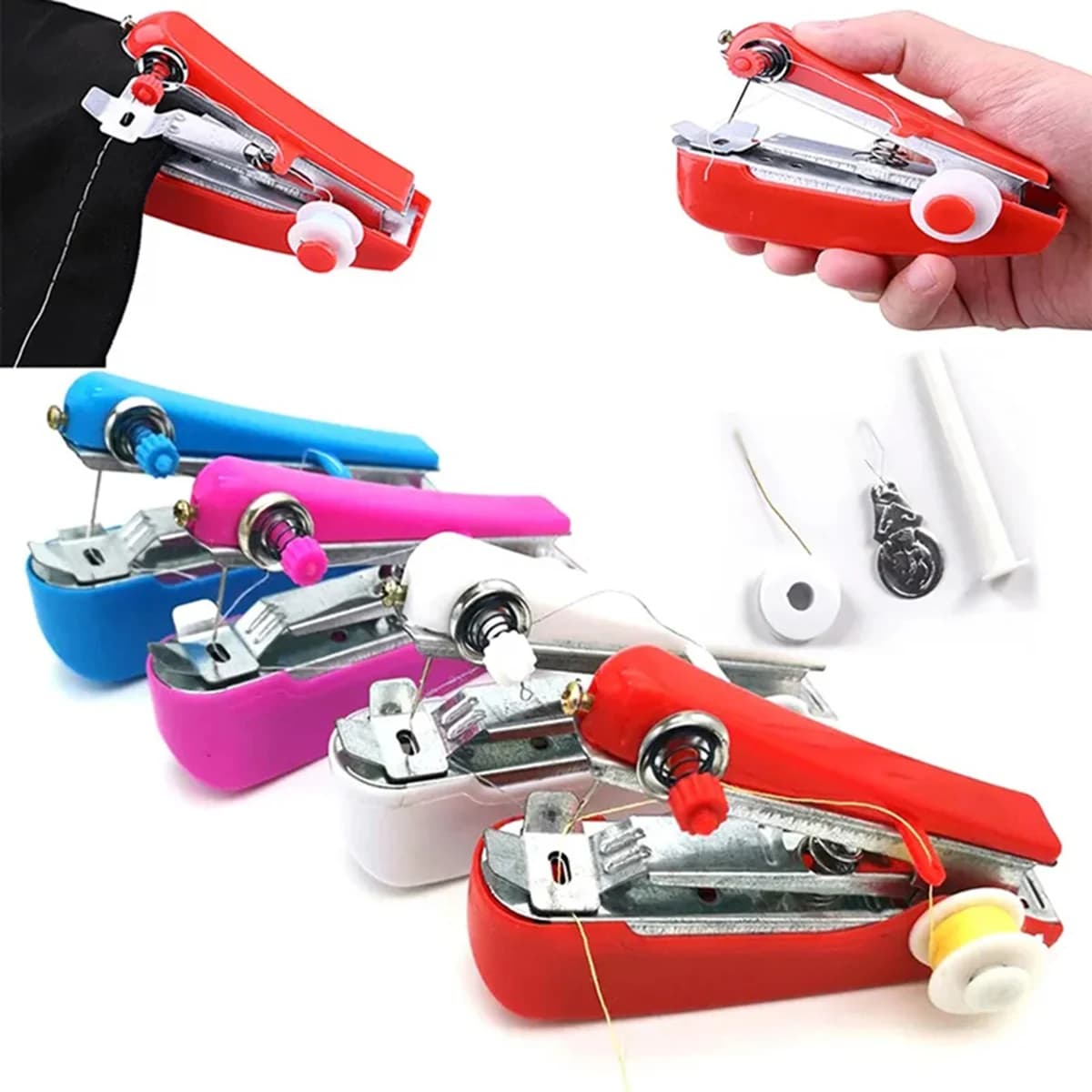 4 colori disponibili Mini macchina da cucire manuale Kit da cucito quotidiano per uso domestico Macchina da cucire tascabile portatile multifunzionale