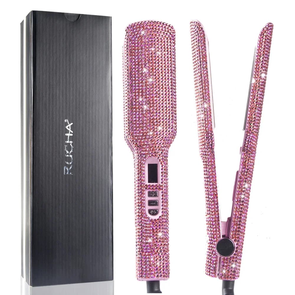 Piastra per capelli professionale con strass, ferro piatto, titanio, doppia tensione, display LCD da 2 pollici, strumenti per capelli per lo styling
