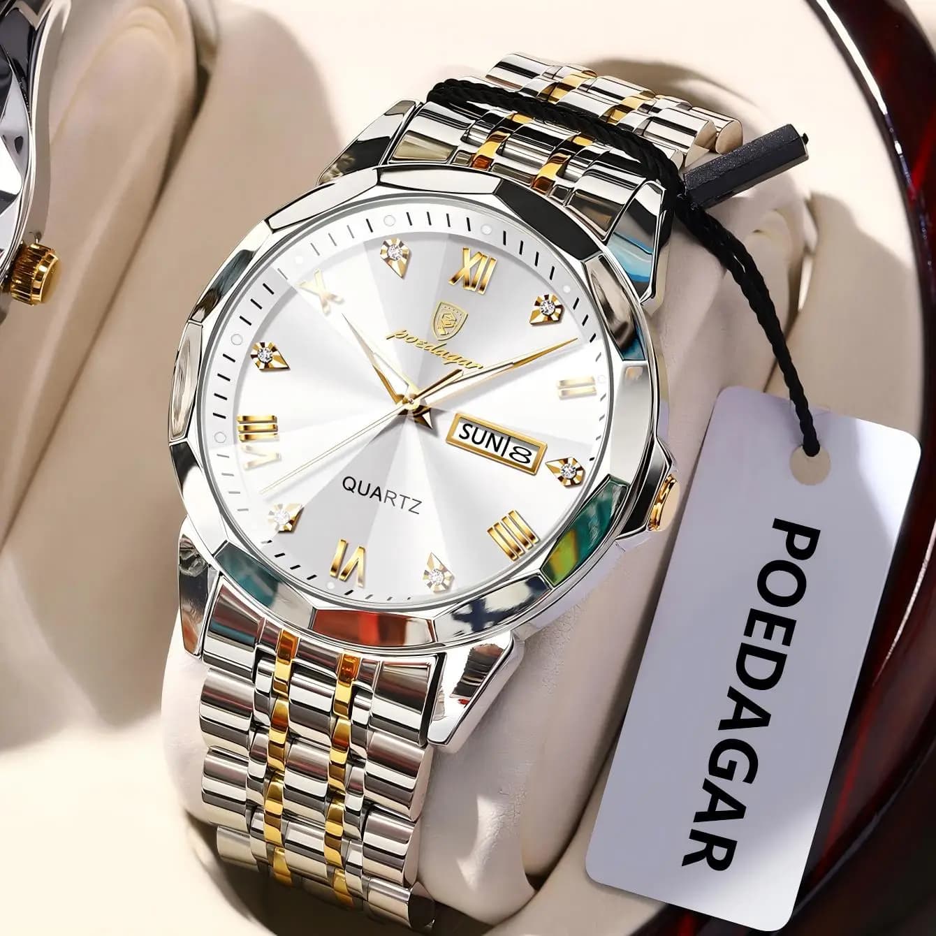 POEDAGAR Orologio da uomo originale di lusso impermeabile luminoso data settimana orologio da uomo d'affari orologi da uomo di moda al quarzo in acciaio inossidabile