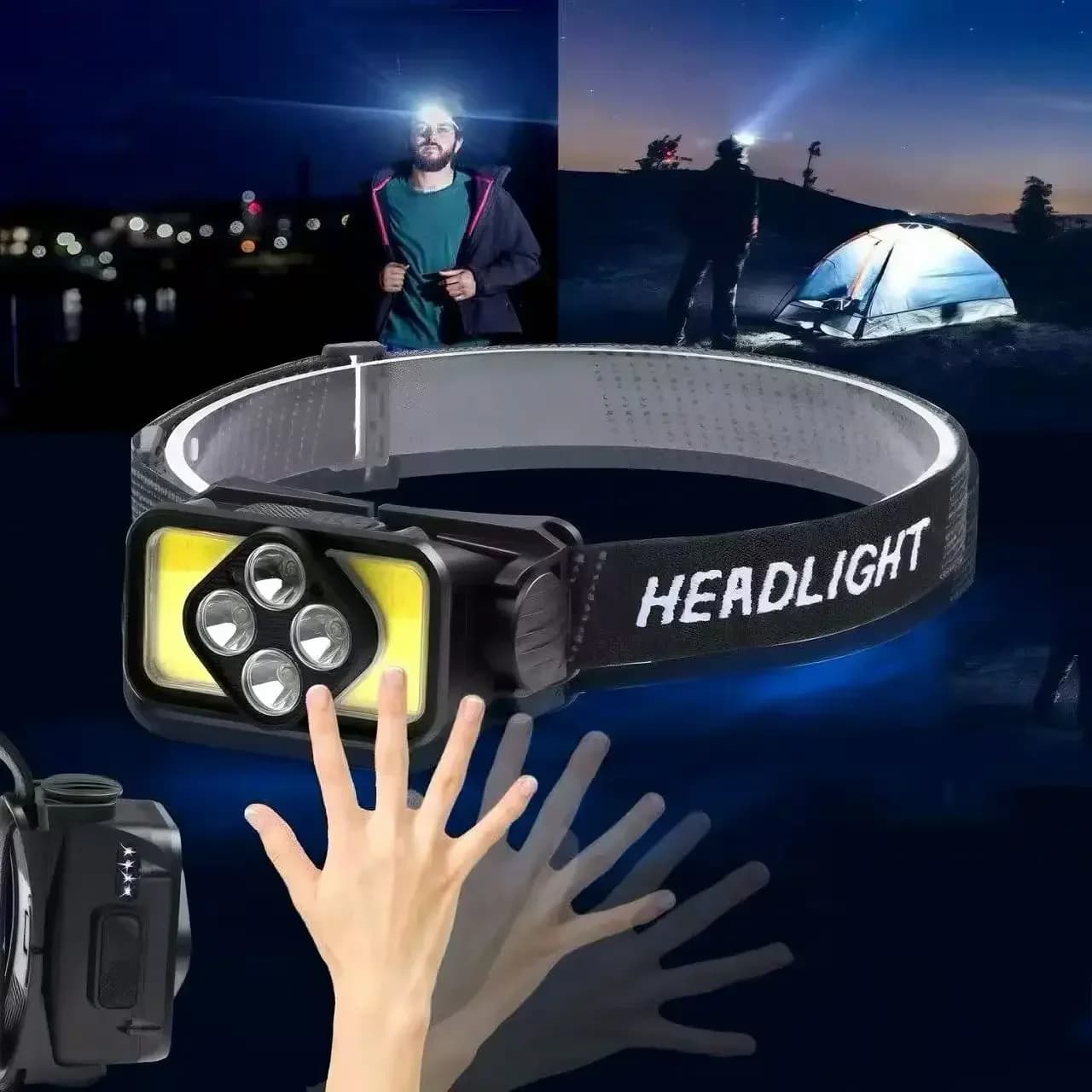Lampada Frontale LED a Induzione Portatile, Senza Mani, con Sensore di Movimento, Impermeabile, per Ciclismo, Pesca, Campeggio, Emergenze