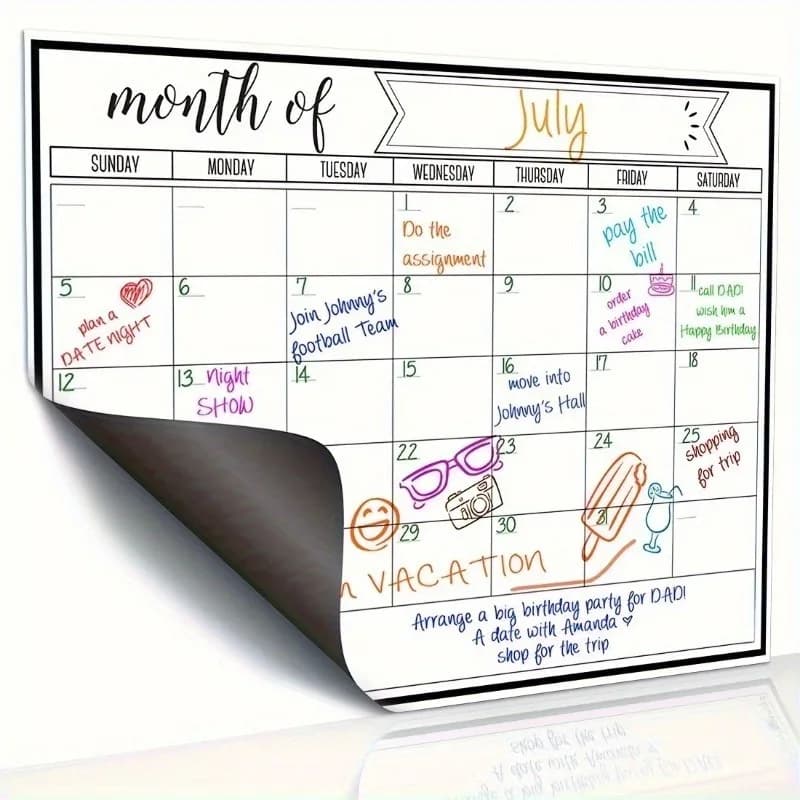 Calendario magnetico cancellabile a secco per frigorifero, 1 pezzo, agenda mensile da cucina con design 'Mese di', lavagna bianca, per una facile pianificazione settimanale sul frigorifero