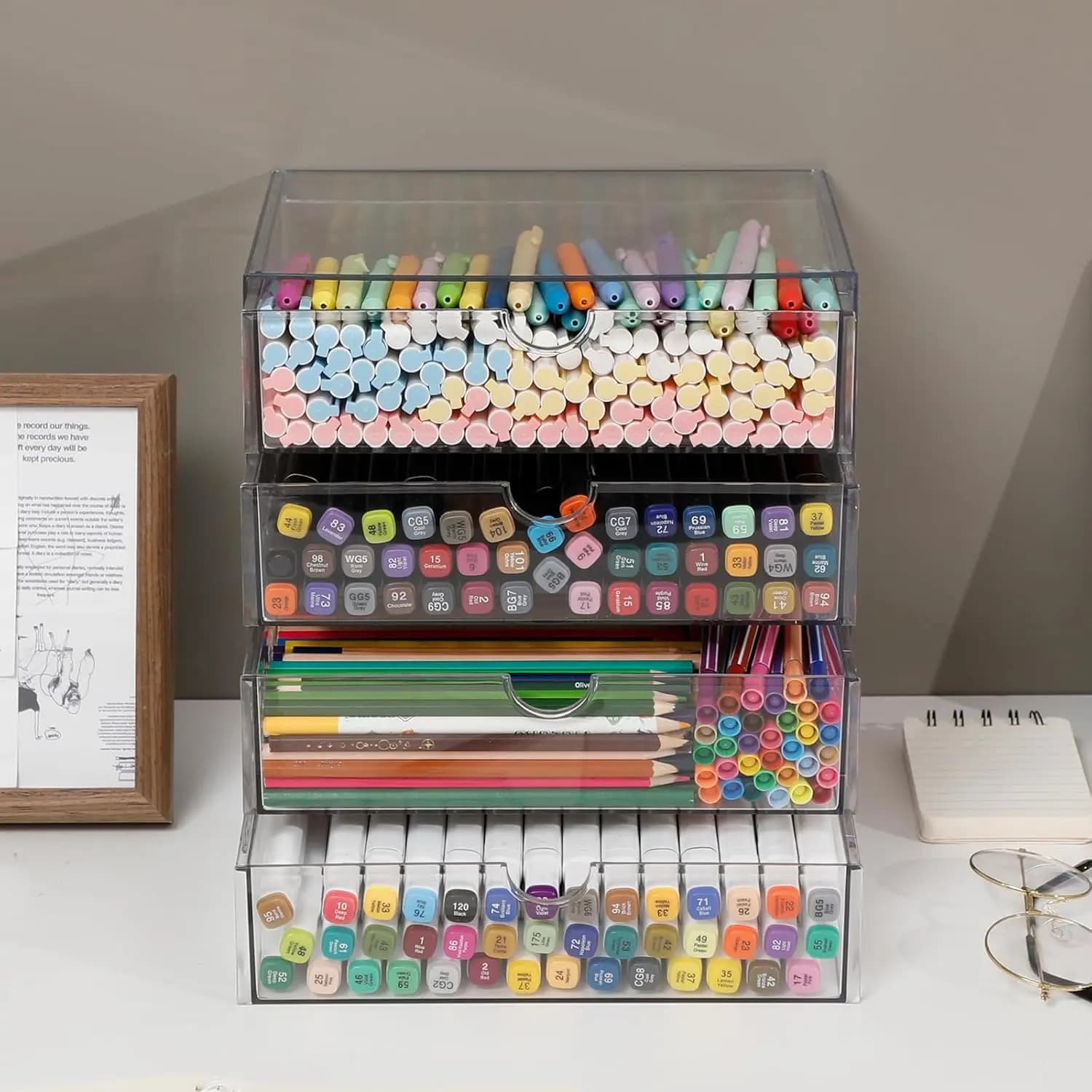 Transparent Plastic Drawers Organizer for Home and Office Supplies, Stackable Container Box for Bathroom Mobile with 4 Drawers