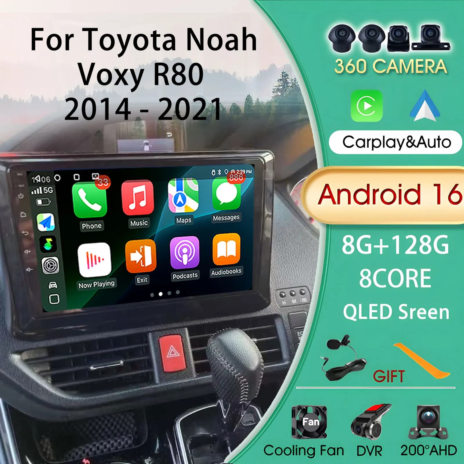 Autoradio Lettore Multimediale Autoradio Per Toyota Noah Voxy R80 2014 - 2021 Android 14 Audio Stereo Video Carplay Android Auto