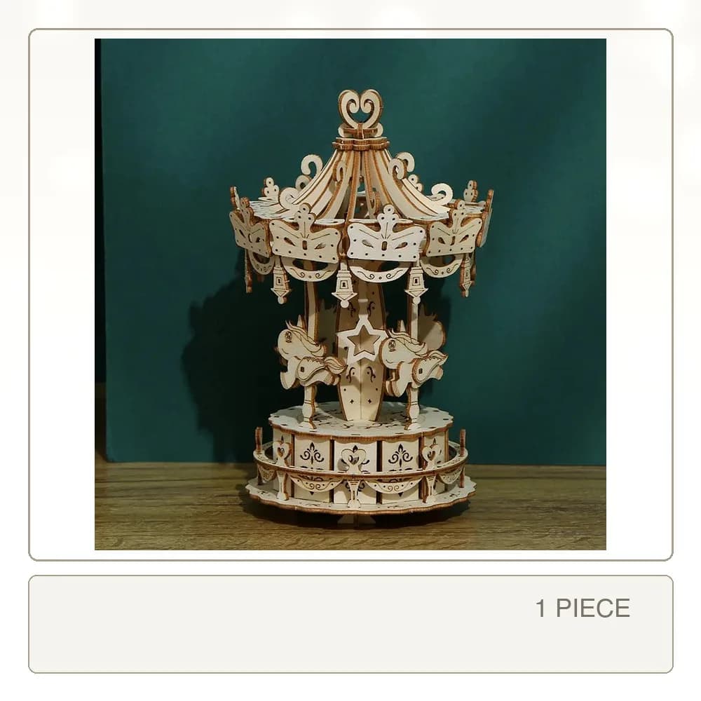 3D Wooden Model Carousel Model Building Kit Handmade DIY Model Building Block Kits Assembly Toy Gift for Teens Adults