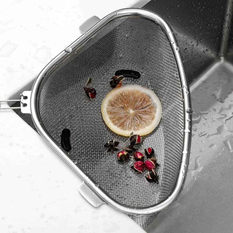 Stainless Steel Triangle Sink Strainer Corner Sink Drain Basket Dual-Use Food Catcher Colander for Kitchen Waste Vegetable Fruit