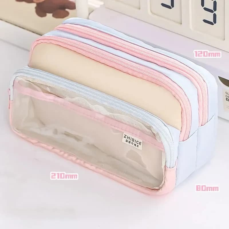 Astuccio per matite Kawaii di grande capacità, 3 scomparti, astuccio per penne, organizer da scrivania, materiale scolastico, carino cancelleria coreana