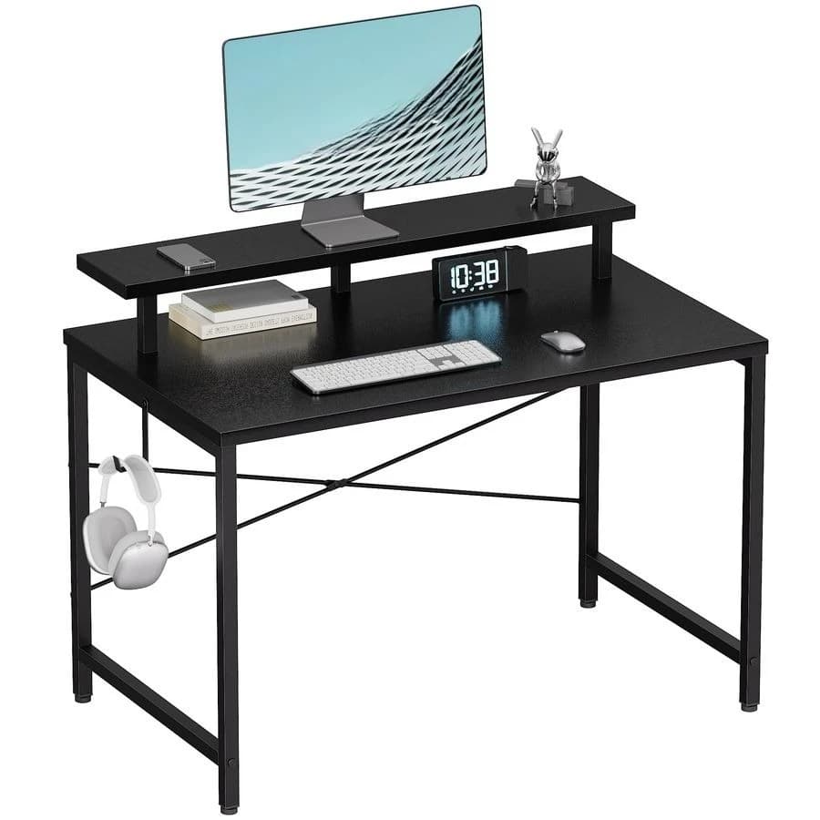 Scrivania Compatta per Ufficio 45 cm (P) x 80 cm (L) x 74 cm (A) con Supporto Monitor e Gancio per Cuffie, Ideale per Spazi Ristretti