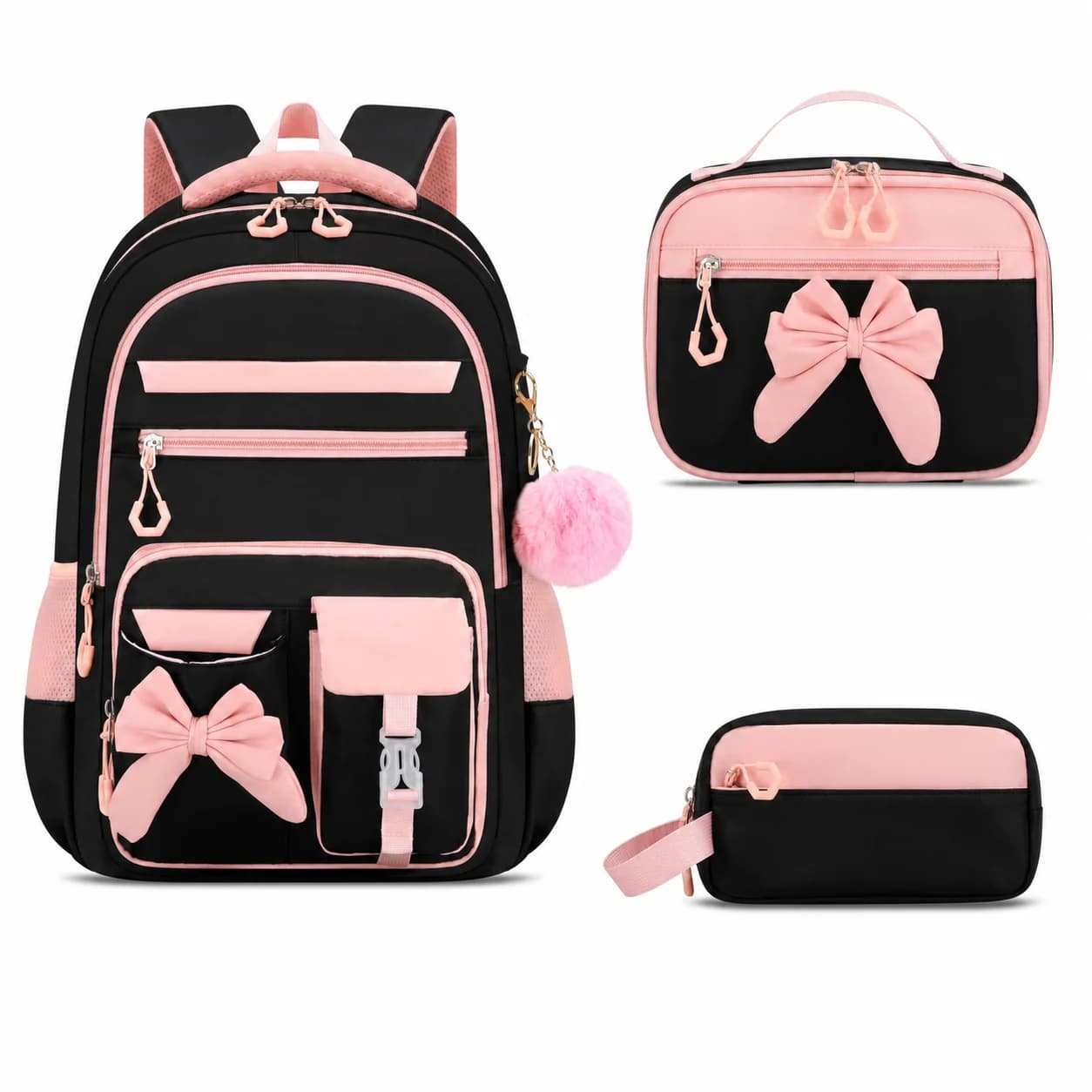 Pencil Case Set Polyester Girls School Bag Set Color Block Backpack Anti-Theft Large Capacity Backpack For Travel Outdoor School