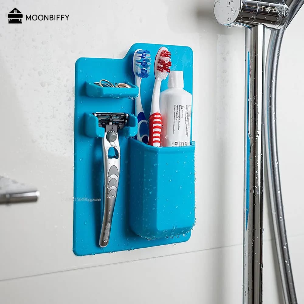 Spazzolino da denti in silicone Porta dentifricio Portabicchieri Organizzatore da bagno Specchio Doccia Multifunzione Forniture per il bagno Strumenti