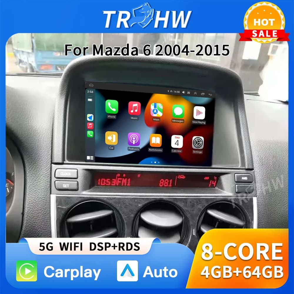 Autoradio per Mazda 6 2004-2015 GPS Multimediale Stereo Audio Video Accessori Android 16 Carplay DSP Navigazione 2din Lettore DVD