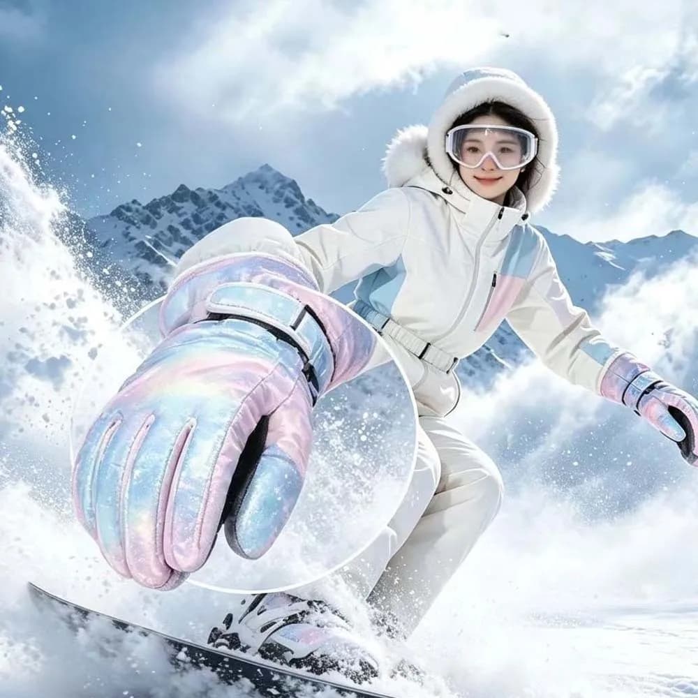 Fleece Lined Tie Dye Gloves Windproof Thick Warm Ski Mittens Durable Adjustable Strap Touchscreen Handwear Mountain Climbing