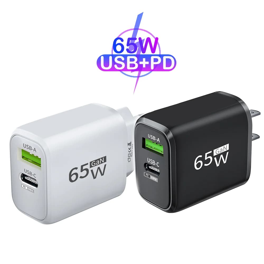 65W GaN USB Charger Quick Charge 3.0 Fast Charging Type-C Travel Phone Charger Wall Adapter EU/US Plug For iPhone Xiaomi Huawei