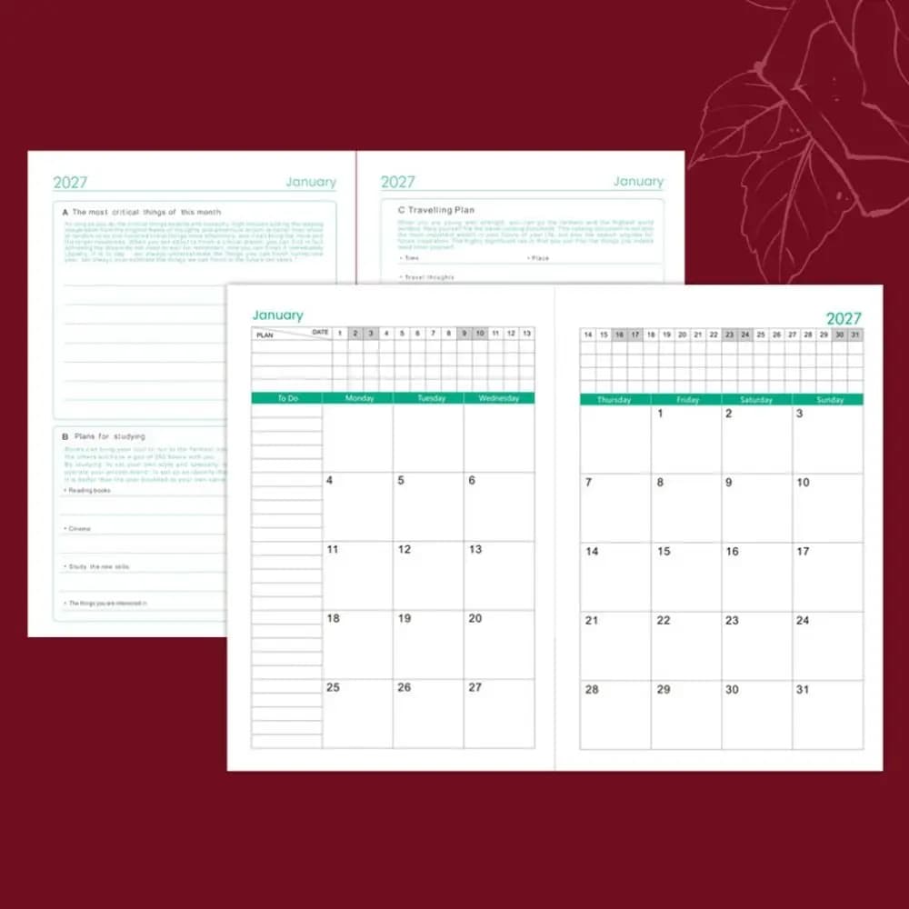 English 2027 Schedule Planner Notepad Wear-resistant Efficiency To-do List Notebook Thick Paper 12 Months
