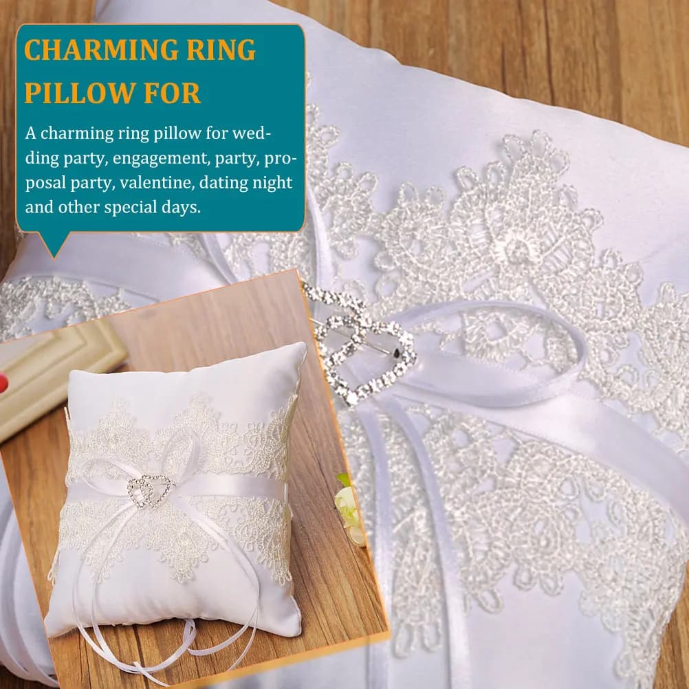 Cuscino Portafedi per Cerimonia Nuziale Decorato con Pizzo e Nastri in Raso, Ideale per Proposte di Matrimonio, Feste, San Valentino, Serate Romantiche