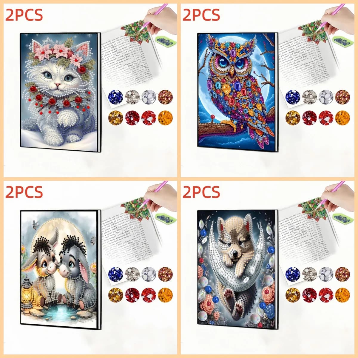 2pc, 1 Diamond Painting Notebook +1 Bookmark, animal Pattern, PU leather, Notebook Sketchbook, gift for Beginners