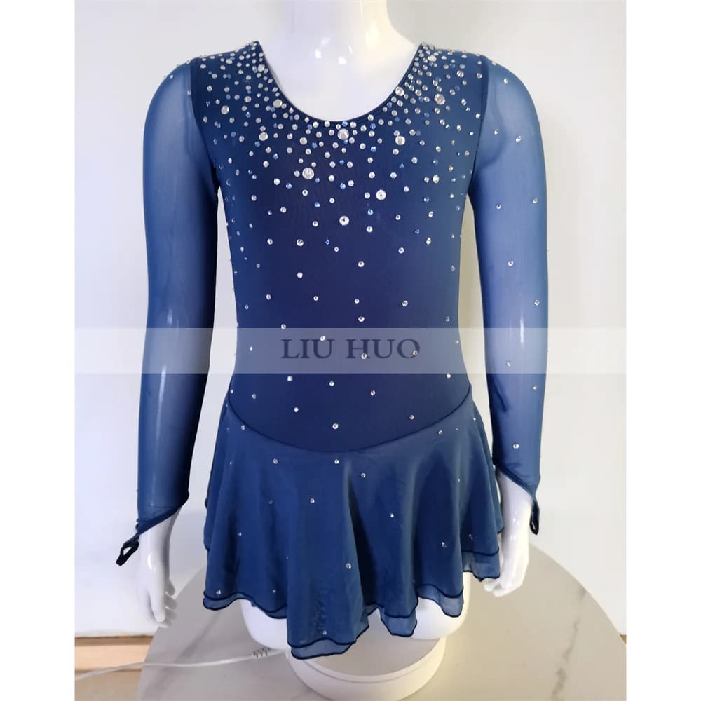 LIUHUO Pattinaggio di Figura sul Ghiaccio Vestito da Donna Aldult Ragazza Personalizza Costume Prestazioni Competizione Danza Adolescenti Sfumatura di Colore Blu Navy